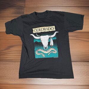 Deadstock Vintage 90s Single Stitch Tshirt Colorado Skull Snake 1991 USA L